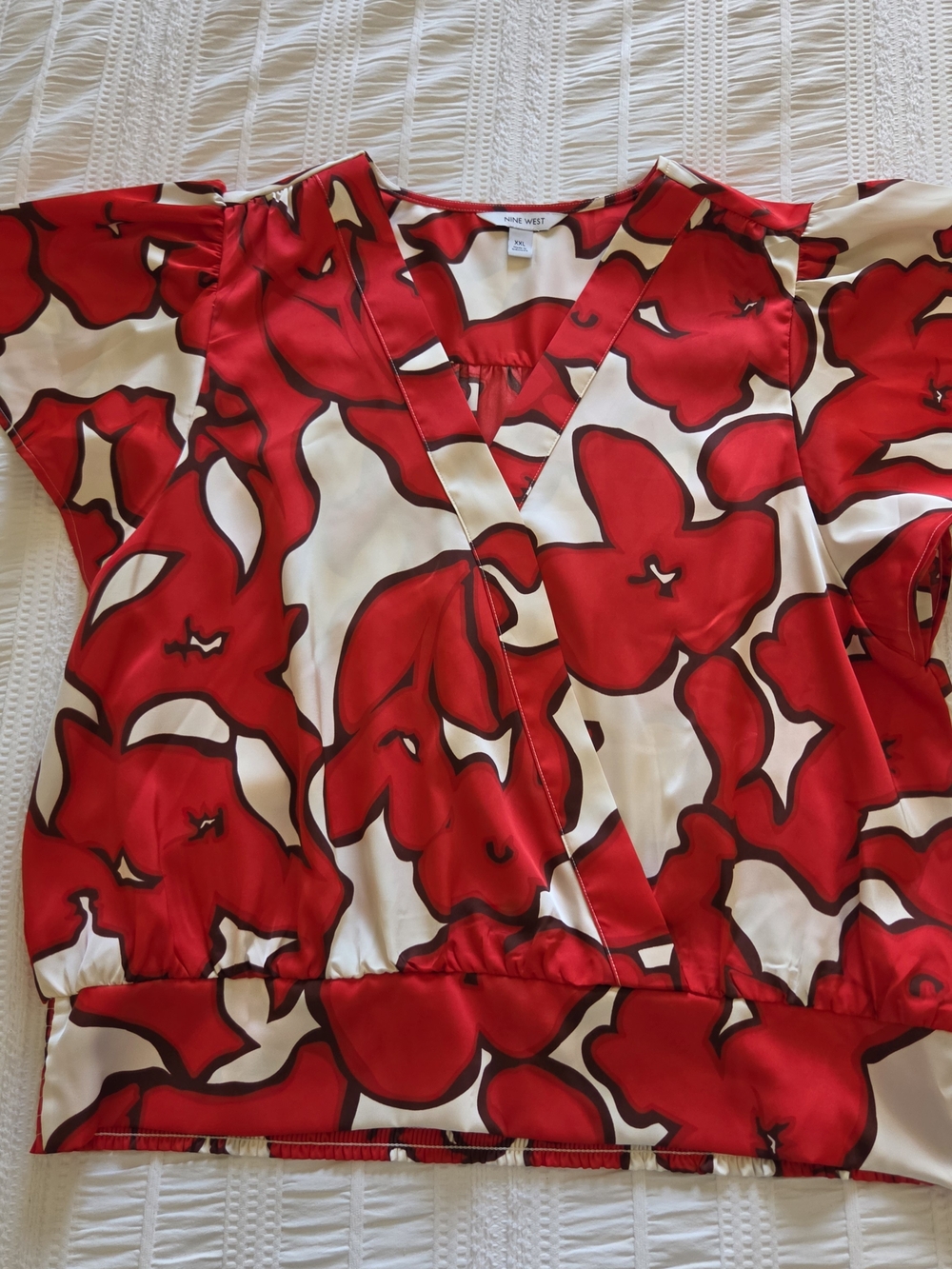 Nine West Red Floral V-Neck Wrap Top